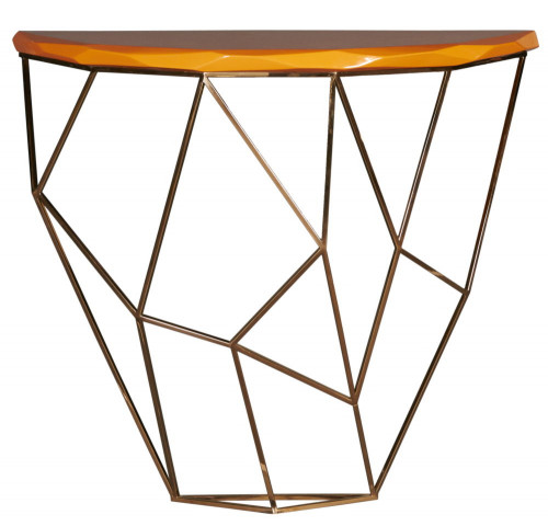 консоль geometric 100x38x90 золото, коричневая столешница во Владимире