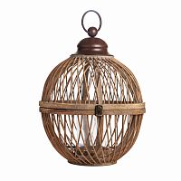 подсвечник-фонарь круглый деревянный большой со стеклом bamboo, 40 см во Владимире